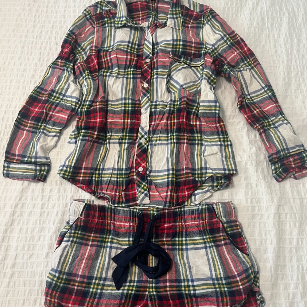 Aerie Plaid Pajama Set, Top and shorts - Red, Green, White, and Yellow